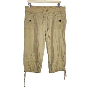 XCVI Wearables Capri Pants Womens M 8/10 Beige Khaki Lagenlook Hippie Drawstring